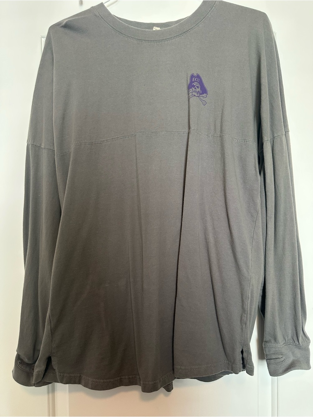Pressbox ECU Gray Long-Sleeve College Crewneck with Purple Pirate Logo